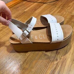 Musse and Cloud White Leather Boho Platform Wedge Sandals Anthropologie 41 US 10